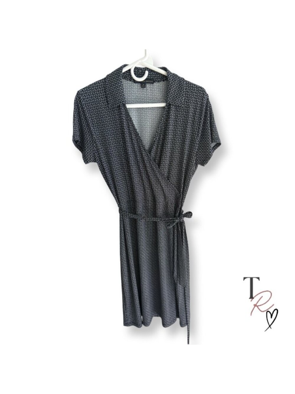 Brooks Brothers Geometric Abstract Chain Link Print Faux Wrap Dress Navy Size M